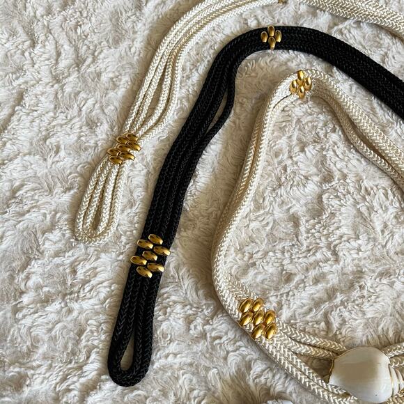 Vintage seashell shell buckle stretch rope belt three belts gold interchangeable - Picture 9 of 11